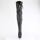 Koženka 15 cm DELIGHT-3022 Černý kozačky nad kolena šněrovací